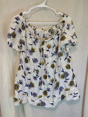 Old Navy Peasant Top White Floral Women’s XL Shirt Short Sleeve On/Off Shoulder
